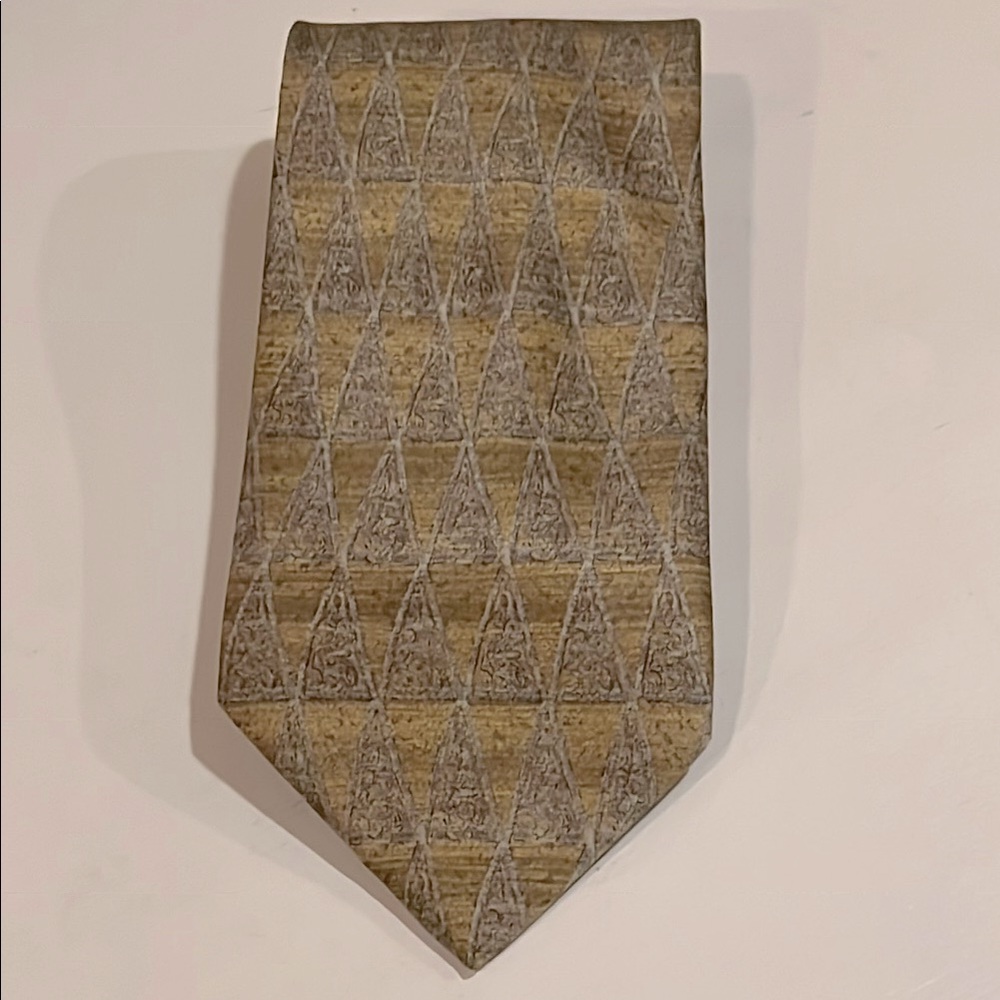 Vintage 100% Silk JOSEPH ABBOUD Gold Gray Greige Patterned Tie 68247 ITALY